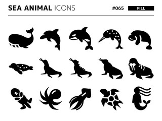 海獣に関連する塗りつぶしスタイルのアイコンセット_065 © efuroku