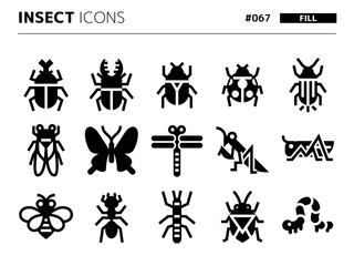 昆虫に関連する塗りつぶしスタイルのアイコンセット_067 © efuroku
