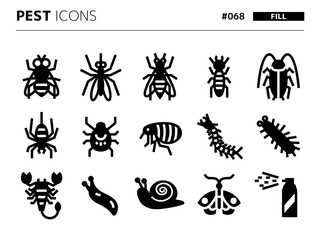 害虫に関連する塗りつぶしスタイルのアイコンセット_068