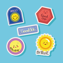 five positive stickers icons