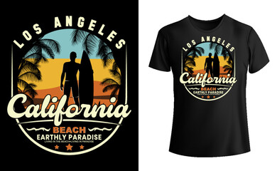 Los Angeles California beach tee shirt design, California beach graphic t-shirt design 