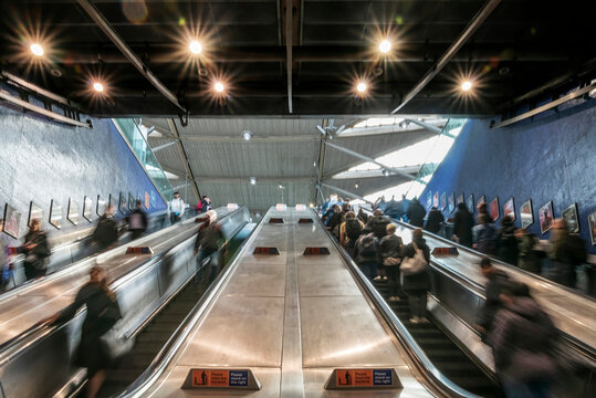 Time Lapse Of People Walking On Escalator.