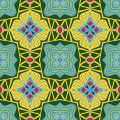 Multi-Color Morocco Seamless Pattern. Traditional Arabic Islamic Background. Vintage, Turkish, Indian style Ideal for carpet, ceramics, tiles. Vector Illustration.