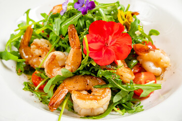 salad with shrimps and arugula