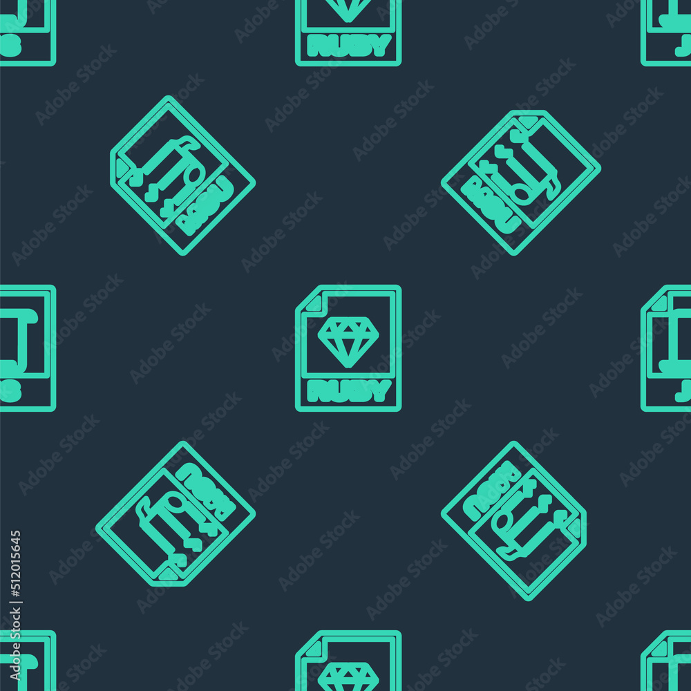 Poster set line ruby file document, m3u and js on seamless pattern. vector