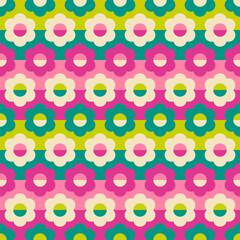 Retro geometric floral seamless pattern with striped background.