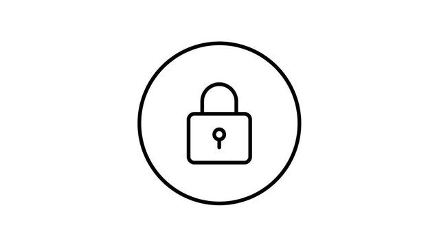 Closed lock line icon inside circle, security, closed blocked, line icon video animation.