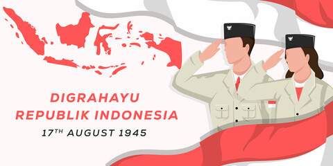 flat indonesia independence day 17 august background illustration with men and women saluting