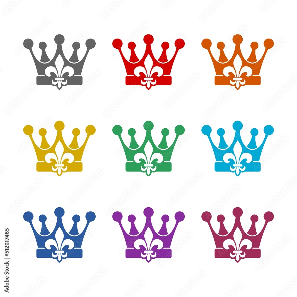 Sticker King crown icon isolated on white background. Set icons colorful