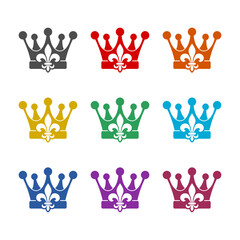 King crown icon isolated on white background. Set icons colorful