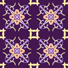 Abstract geometric seamless pattern. Floral grid background. Ornament texture with flower silhouettes, lattice, mesh, repeat tiles.
