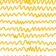 Wavy yellow stripes on white background, seamless pattern