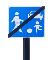 Traffic sign of end of pedestrian zone isolated on white