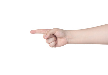 Human hand pointing with finger isolated on white background.