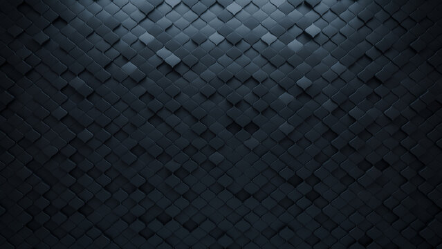 Arabesque, Futuristic Wall background with tiles. Black, tile Wallpaper with Polished, 3D blocks. 3D Render