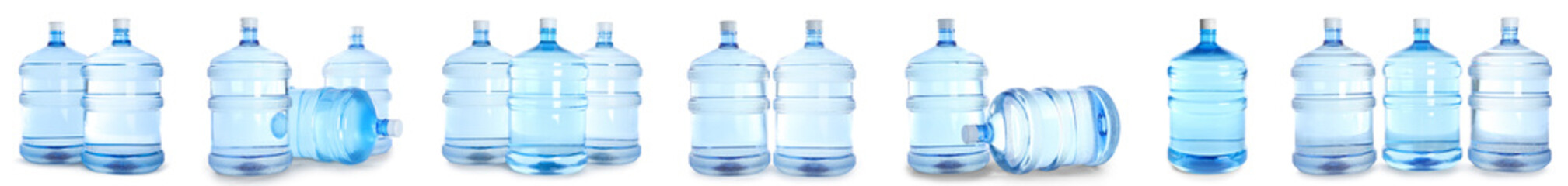 Set of many bottles of clean water isolated on white