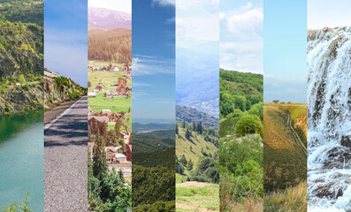 Summer collage with beautiful picturesque landscapes