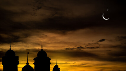 Ramadan, Eid ai-fitr,New year Muharram islamic religion Symbols with silhouette mosque dome and...