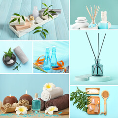 Beautiful spa collage in blue colors