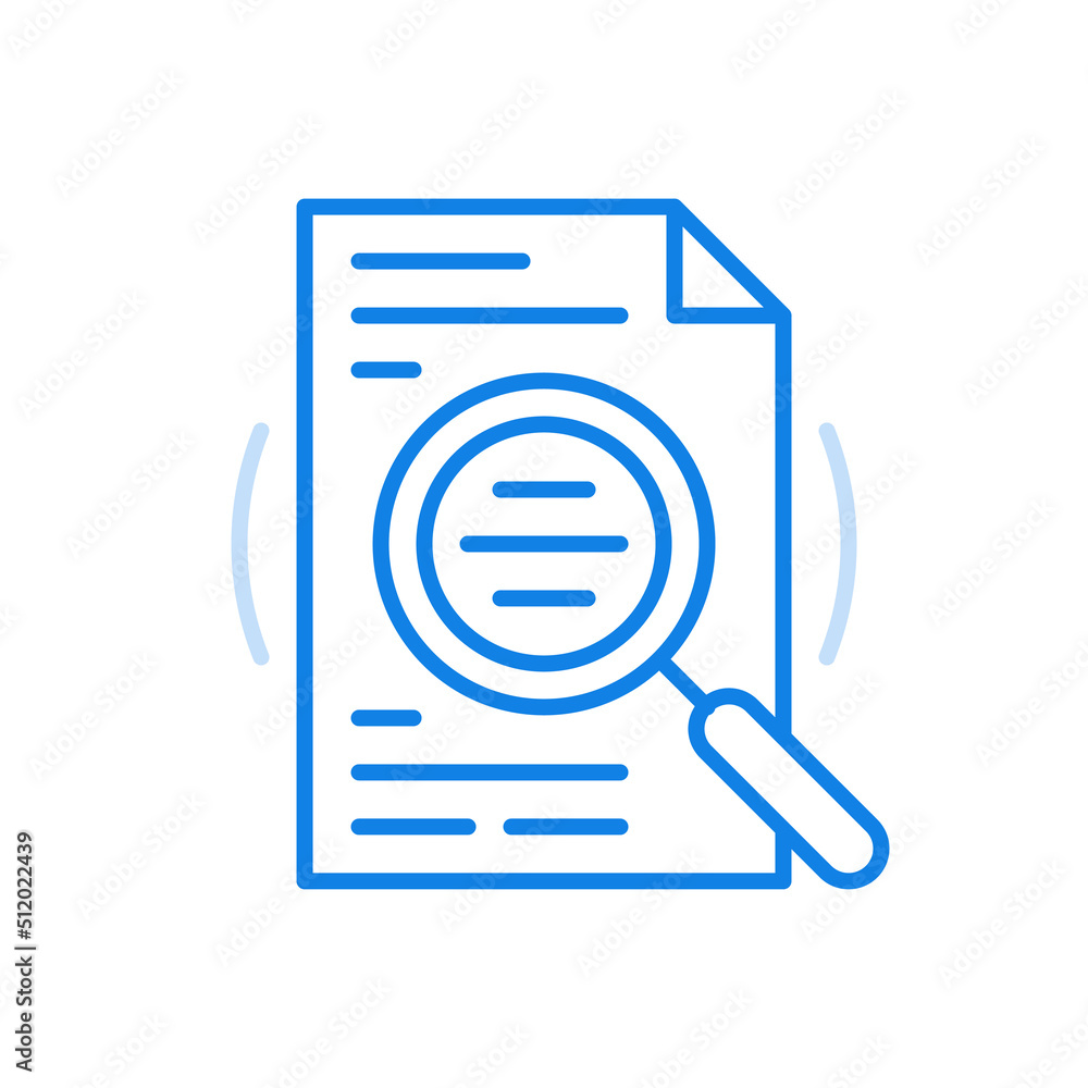Poster text research vector line icon. analysis of information and careful examination of document errors