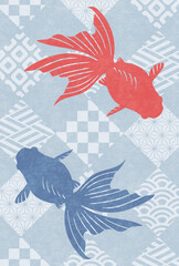 暑中見舞い、レトロ金魚、文字なし