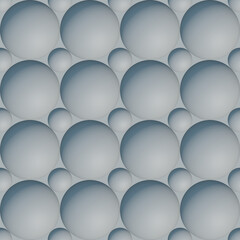 Grey spheres with shadows and reflections in rows and columns. Seamless repeating pattern for background or backdrop. 3d illustration. Top view