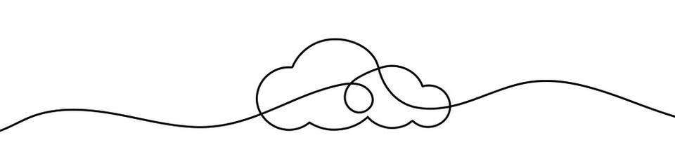 Continuous line drawing of cloud. Cloud linear icon. One line drawing background. Vector illustration. Cloud continuous line icon.
