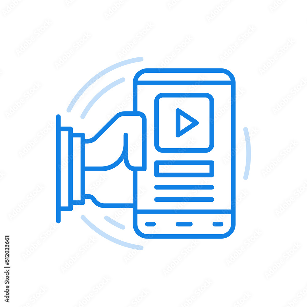 Aufkleber watching video in mobile app vector line icon. digital technologies for multimedia gadgets.