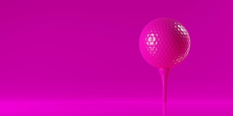 Fototapeta Pink golf ball on pink golf tee over pink background with copy space obraz