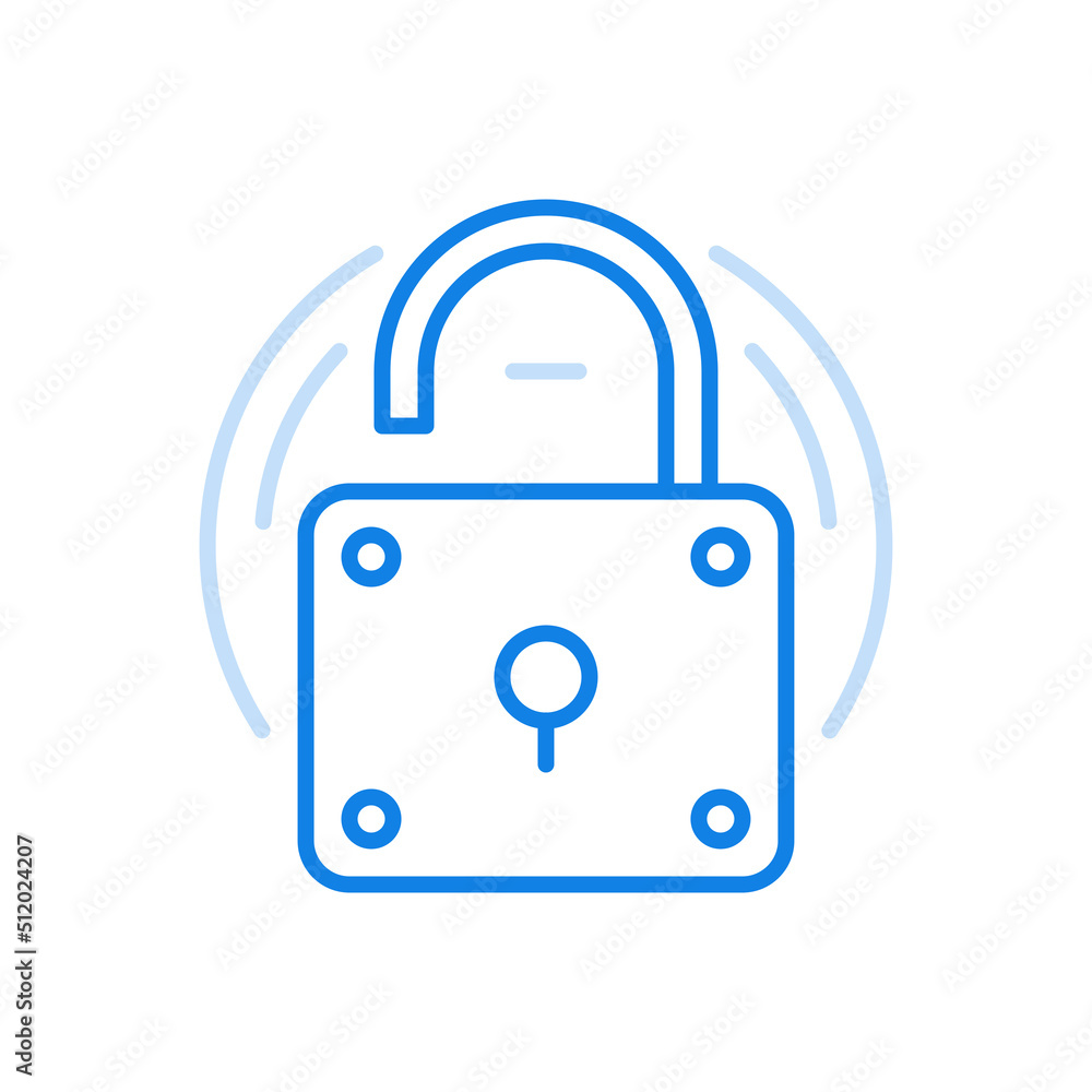 Fototapete open padlock vector line icon. poor protection and easy system hacking simple security system.