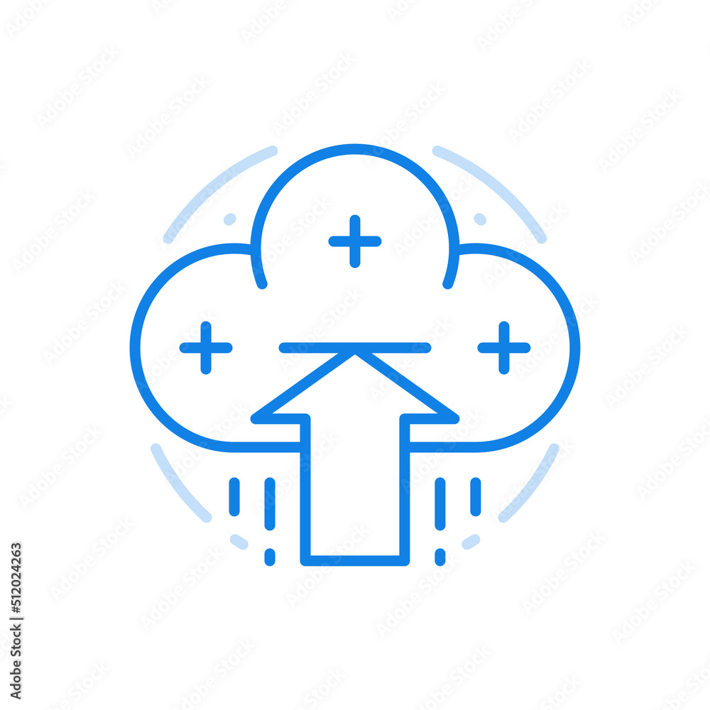 Poster loading files from cloud service vector line icon. storage information online with technologies for 
