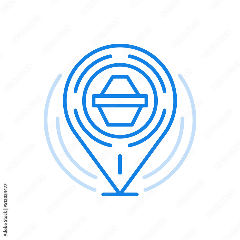 Poster point of delivery shopping vector line icon. navigational road pointer for courier on electronic map