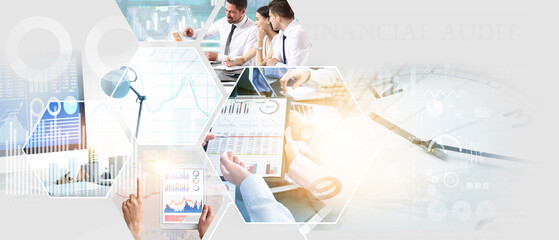 Creative business collage on light background