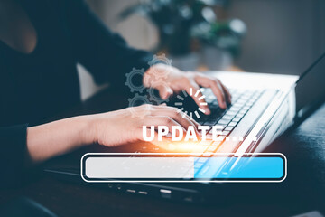 Hand touch bar of Update Software Computer Program Upgrade Business Technology Internet, Update on...