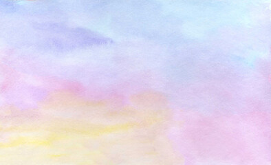 Beautiful abstract watercolor background in delicate yellow, pink and blue colors