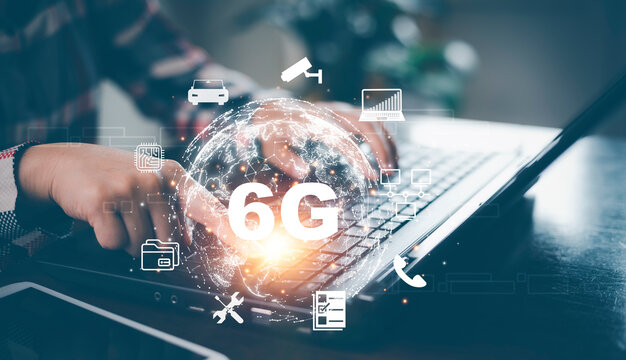 Global network connection 6G on hand woman.Global network connection 6G with icon concept, technology network wireless systems and internet of things, new technologies coming up in the future.