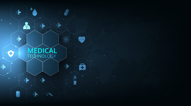 Health care concept.Medical technology network design.Icon medical network connection with modern on dark blue background.