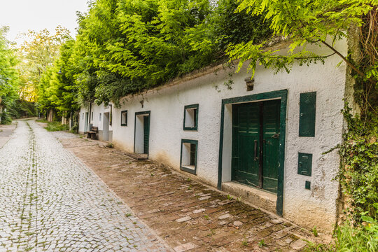 Austria, Lower Austria, Poysdorf, Wine cellars along historic Kellergasse Radyweg lane