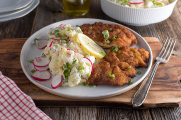Schnitzel with potato salad. 