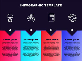 Set line Storm, Tearing money banknote, Prison cell door and Dollar rate decrease. Business infographic template. Vector
