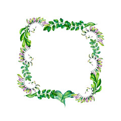 Colorful frame of tropical leaves watercolor illustration