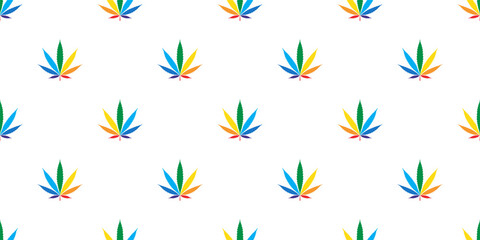 Weed seamless pattern Marijuana rainbow lgbt pride month cannabis leaf vector scarf isolated plant flower repeat wallpaper tile gift wrapping paper background illustration design