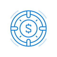 Marketing targeting investment vector line icon. Cash transactions and banking favorable services.
