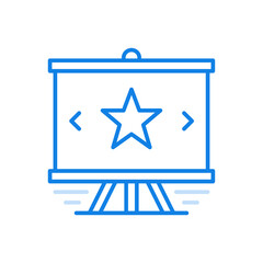 Rating star presentation vector line icon. Successful review of educational information with maximum scores.