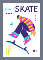 Skate activity banner or poster template, cartoon flat vector illustration.