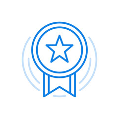 Honorary victory medal with star vector line icon. Achievement and motivation celebration symbol with certificate award.
