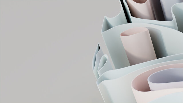 Pastel colored 3D Undulating lines arranged to create a Multicolored abstract wallpaper. 3D Render with copy-space. 
