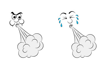 Blowing character expression. Cartoon clip art illustration isolated on white.