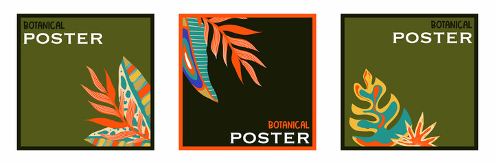 Aesthetic brutalism poster for flyer design. Exotic jungle contemporary wallpaper. Abstract background. Abstract botanical floral. Template design.