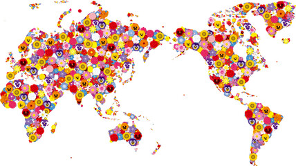 色とりどりの花々で形取った世界地図 © kimkimchin